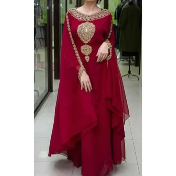 בורדו מלכותי דובאי Kaftan מרוקו Farasha מקסי Abaya הלבוש למסיבה ערבית מודרנית להתלבש