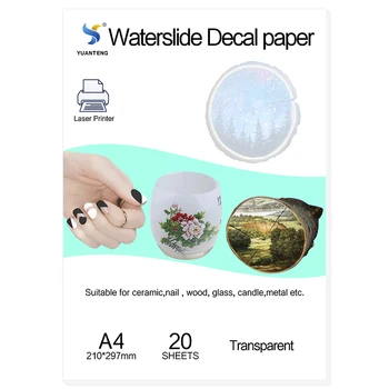 (20pcs/lot) אין צורך לרסס לייזר נקי/שקוף מגלשת מים נייר מדבקה מים נייר העברת ספל מגלשת מים נייר בגודל A4