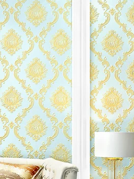 beibehang המסמכים דה parede 3D כחול, קיר נייר פארא-קוורטו ירוק מוזהב זהב רקע הסלון, חדר השינה דמשק ארוגים הטפט