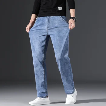 2023 אביב חדש לגברים של אור בצבע ג 'ינס בסגנון קלאסי למתוח Slim Fit ג' ינס כחול מכנסיים זכר מותג המכנסיים