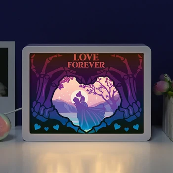 מתנה ליום האהבה שני יום השנה 3D נייר לחתוך את צל תיבת אור LED לילה בחדר השינה מנורת שולחן